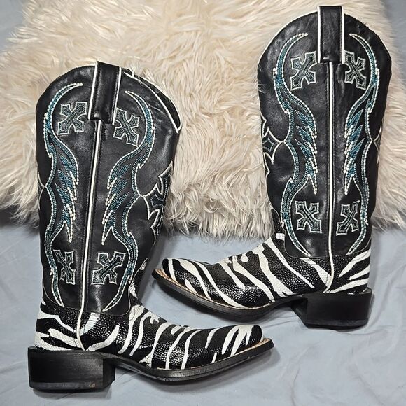 Nocona ladies safari rancher boots white tiger ray foot sz 5 can fit 5 1/2 - Picture 1 of 17